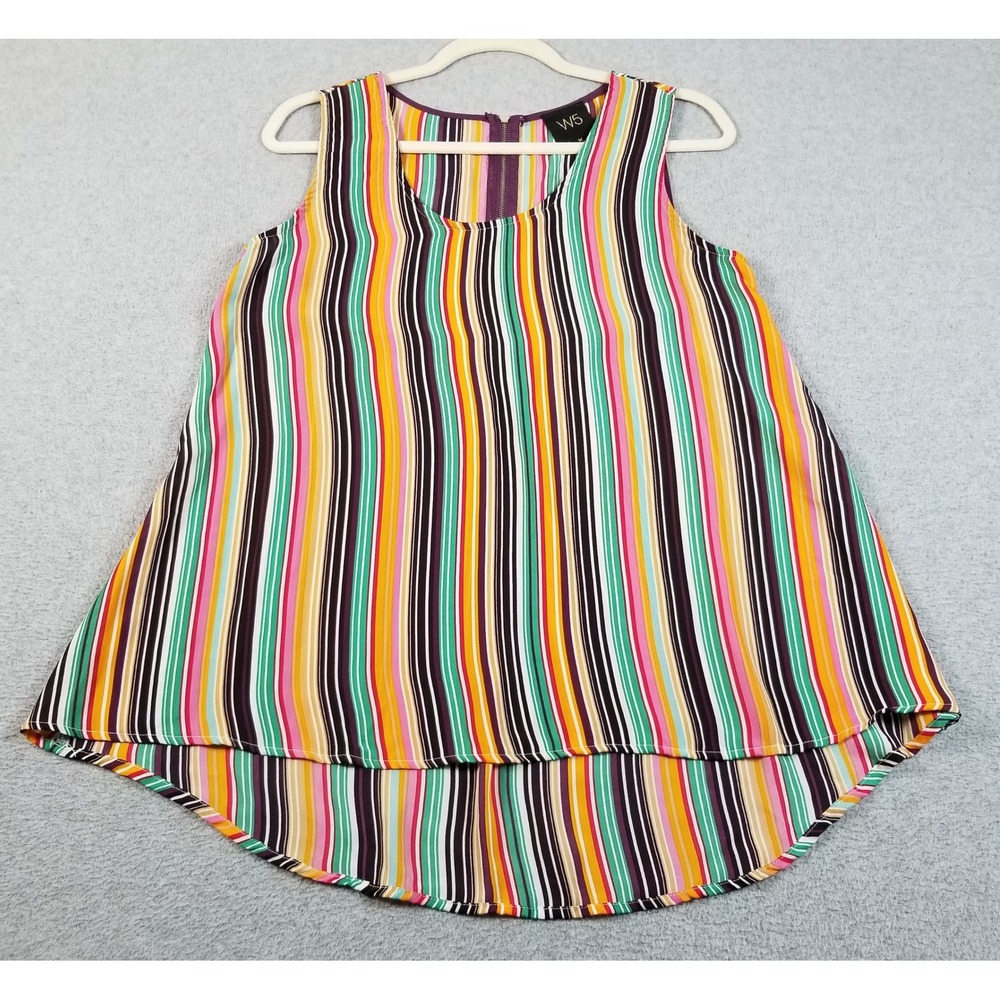 W5 Blouse Women M Medium Multicolor Striped High Low Zipper Back Tank Top Summer